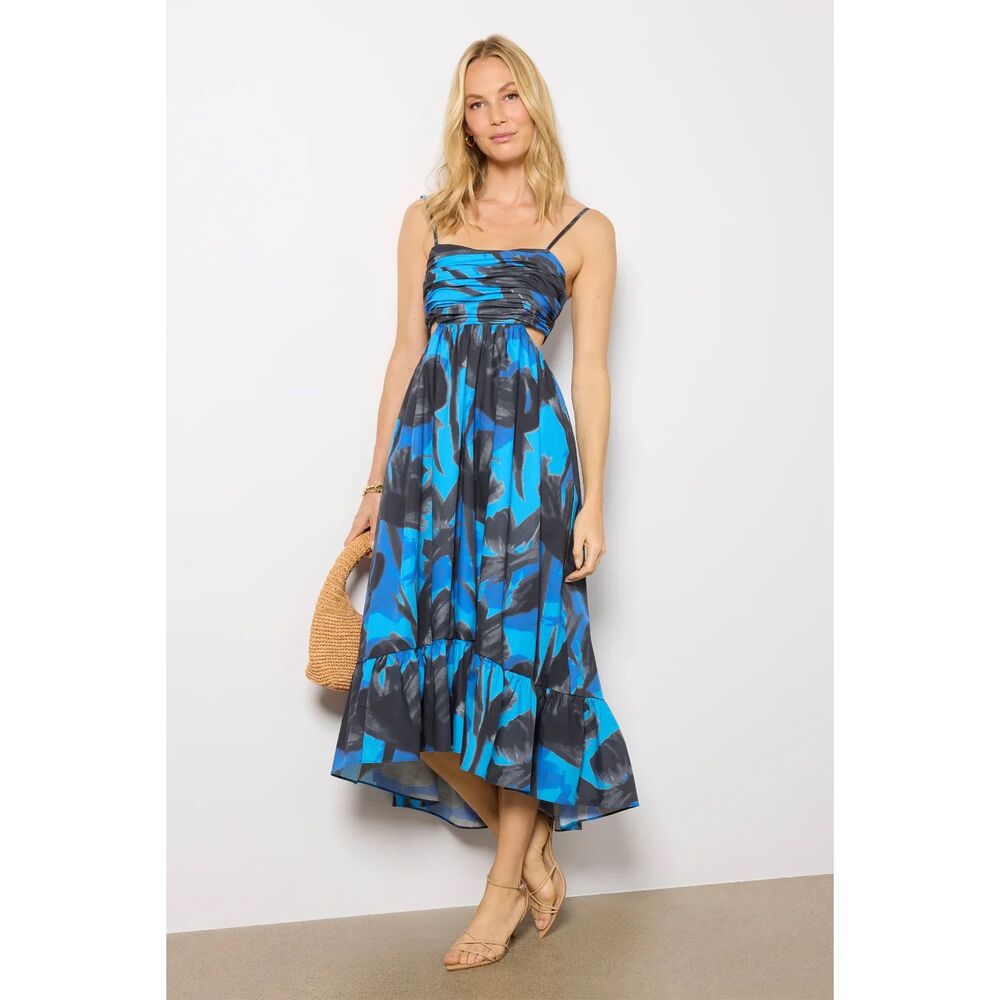 Hutch Mabel Midi Dress Womens Medium Large Blue Side Cutout Flowy Tiered Pockets